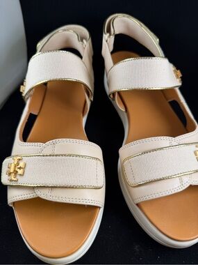 Tory Burch Cream and Gold Strap Sandals